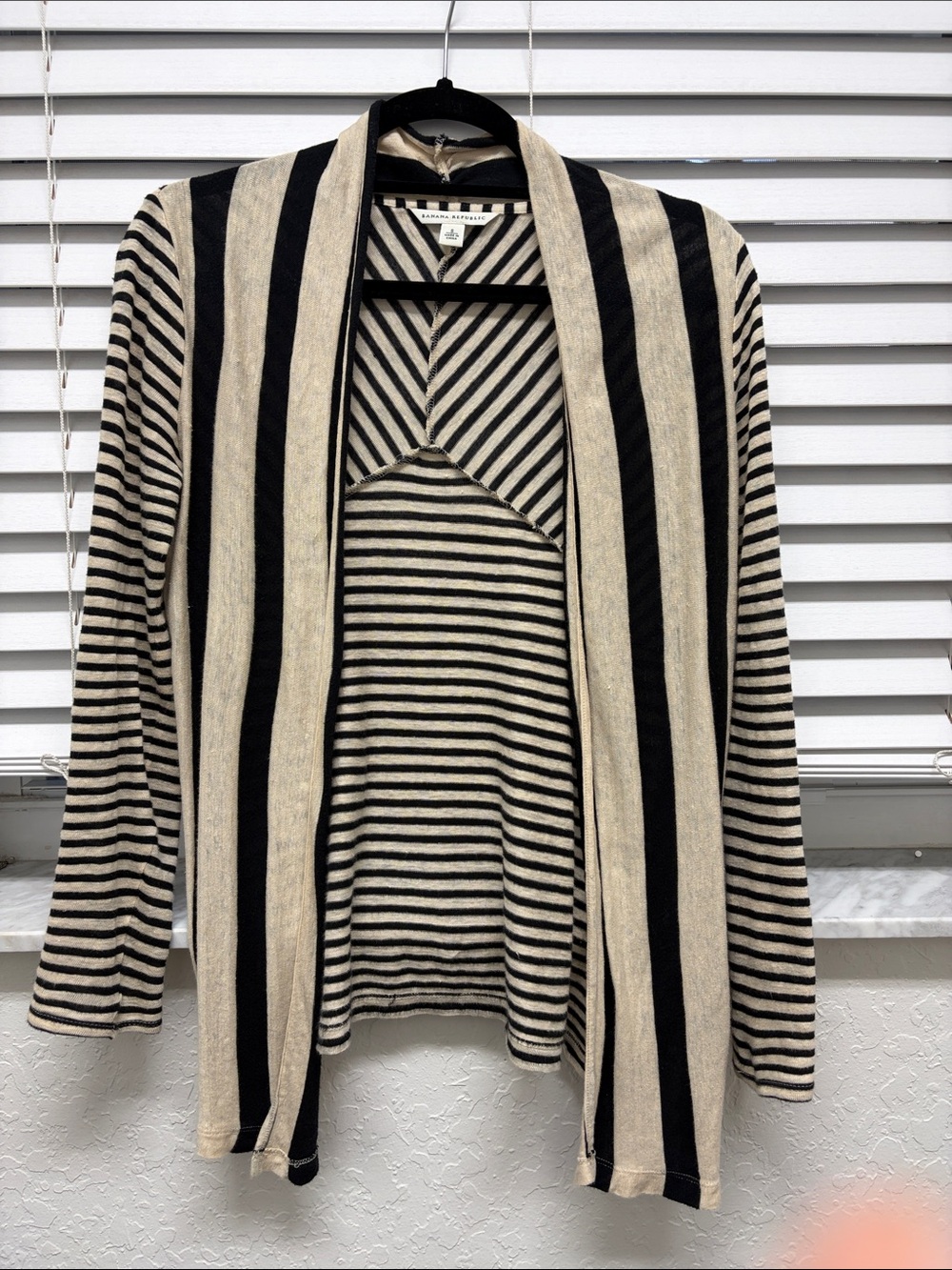Banana Republic Striped Open-Front Cardigan Sweater - Black & Cream